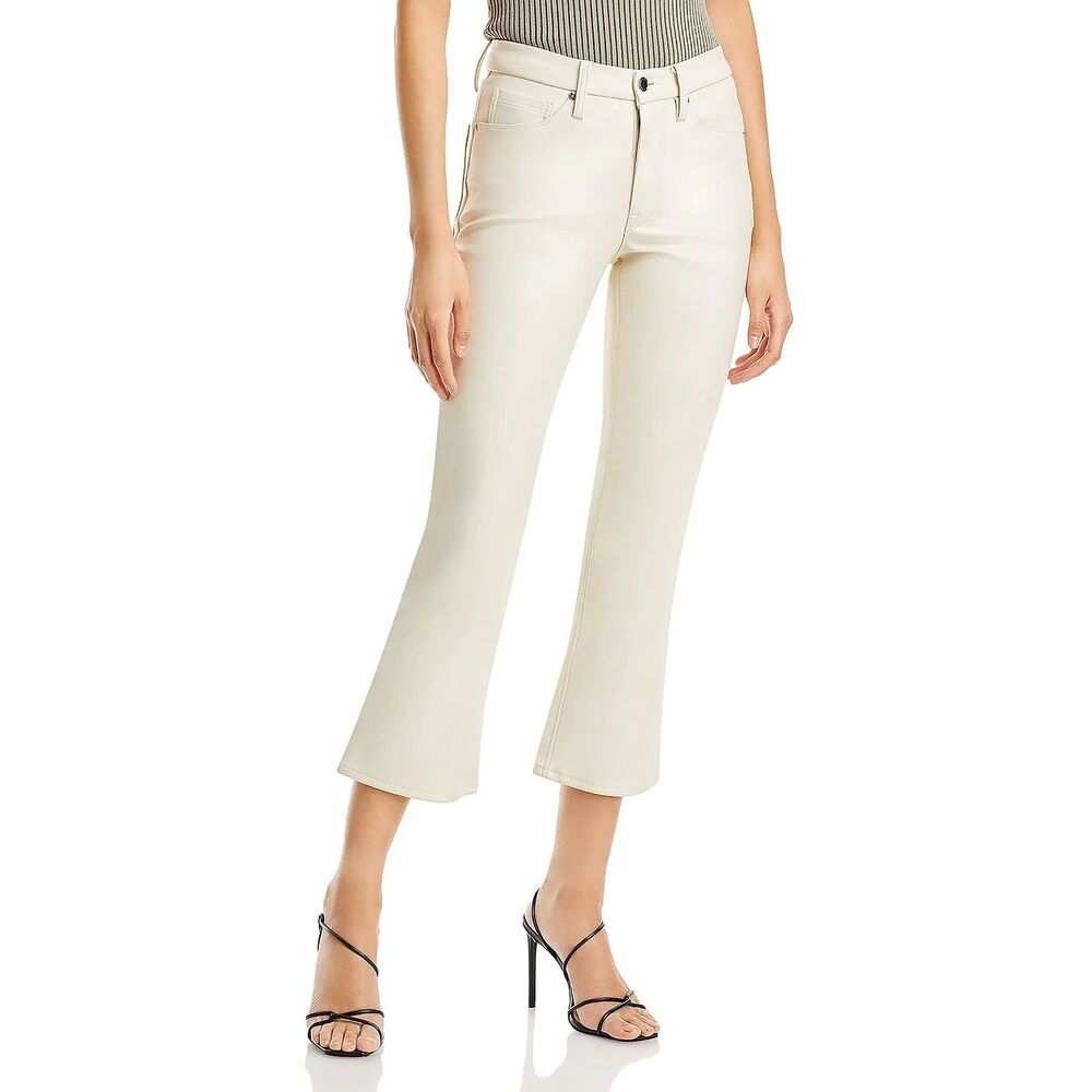 NWT Good‎ American Good Legs Cropped Mini Boot Faux Leather Pants in Bone 14/32